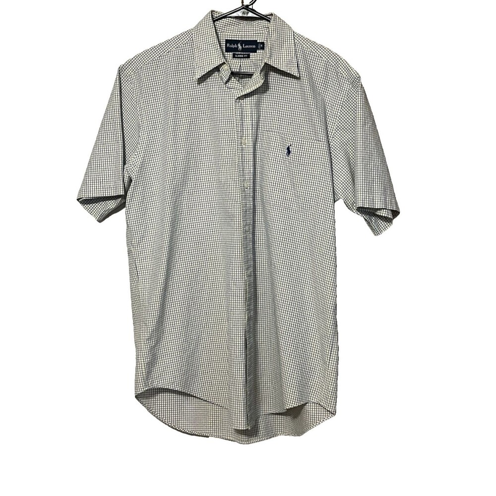 RALPH LAUREN Button Up Shirt Adult Medium Yellow Blue Check Short Sleeve Mens